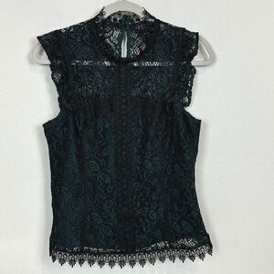 Laundry by Shelli Segal Green Black Lace Top S
